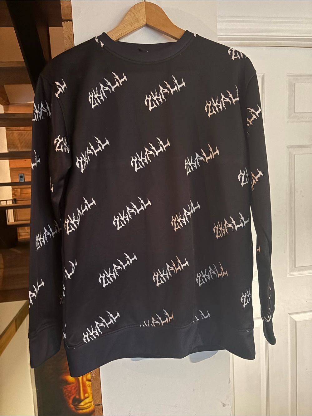 ZKALL Black All Over Logo Sweatshirt Size M Streetwear Y2K Graphic Pullover
